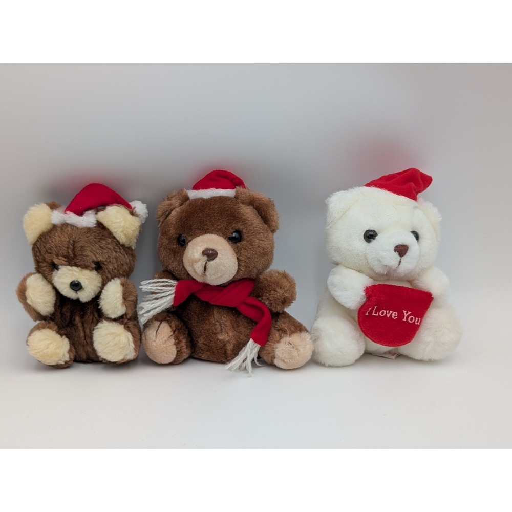 Russ Brown Bear Christmas Lot‎ Chilly Wishes Santa Hat Stuffed Animal Toy